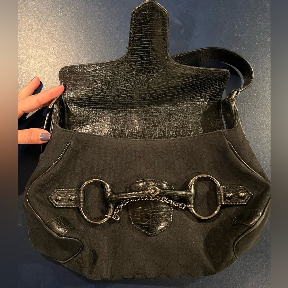 Gucci Black Classic Canvas GG Print Shoulder Bag - Picture 4 of 15